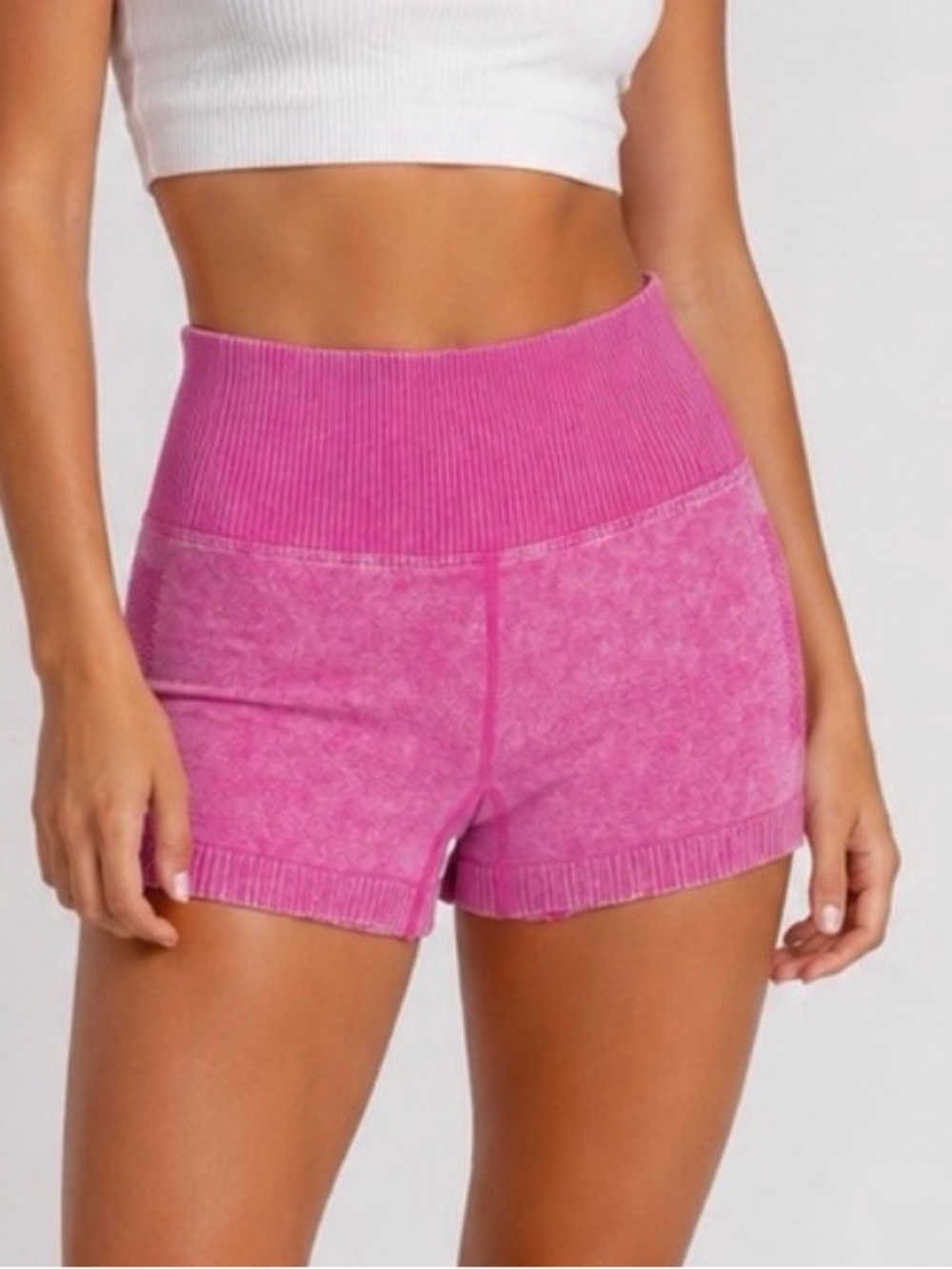 Zenana Seamless Ribbed High Waist Athletic Shorts Pink L/XL NWT